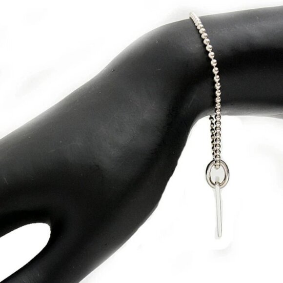 GUCCI Logo Tag Plate Ball Chain Bracelet 7.6" Silver 925 Auth - Picture 1 of 14
